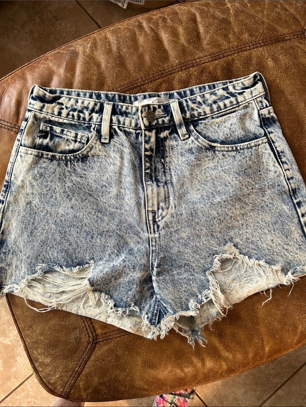 KanCan Acid Wash High Waist Denim Shorts - Light Blue